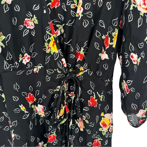 Veronica Beard Arielle Silk Faux-Wrap Dress Black Floral Multi Midi Length - Picture 8 of 14